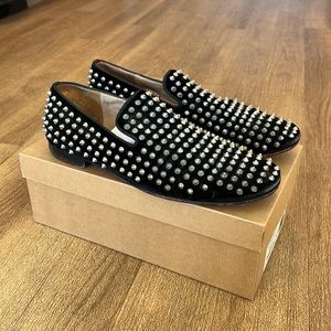 Christian Louboutin Black Velvet Rollerboy Spikes Flat Size 10.5